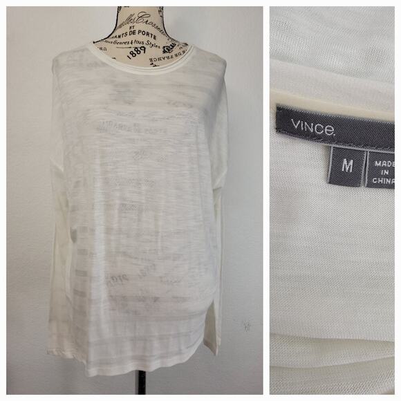 Vince Pullover Woman Medium White Ivory Striped Relax Oversized Coastal Nautical - Picture 1 of 8